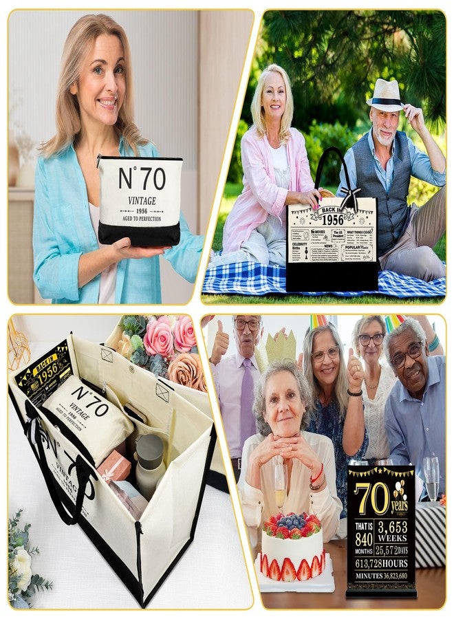YeohJoy 70th Birthday Gifts for Women Canvas Tote Bag Travel Gear, Unique 70 Years Old Gifts for Wife Mom Sister Aunt Friends Her, Vintage N°70 Handbag & Cosmetic Bag & Back in 1956 Poster - Image 5
